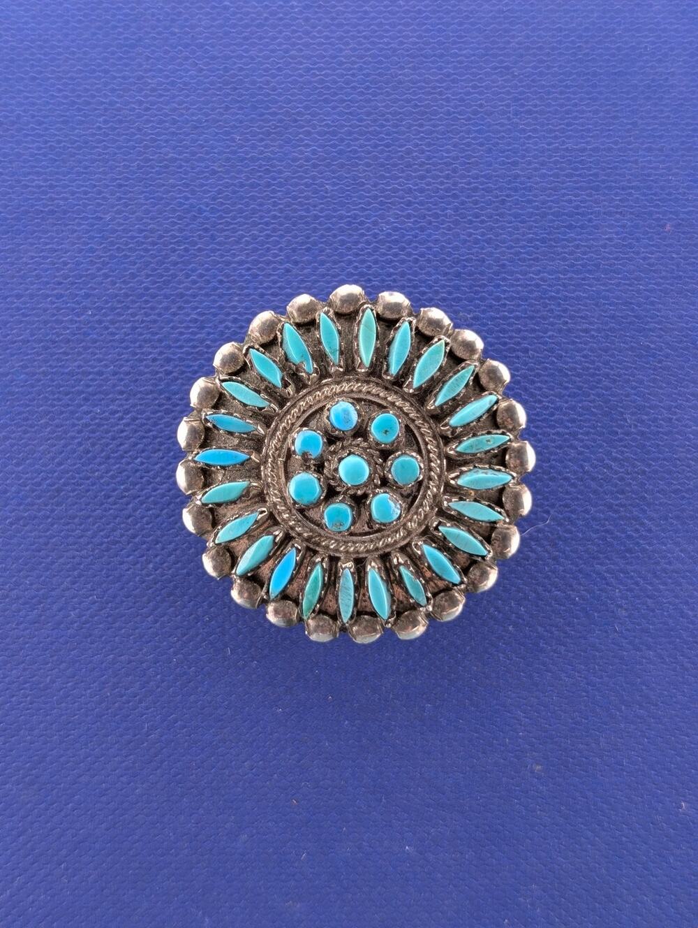 Signed Silver Turquoise Zuni Petite Point Pin-6.4g